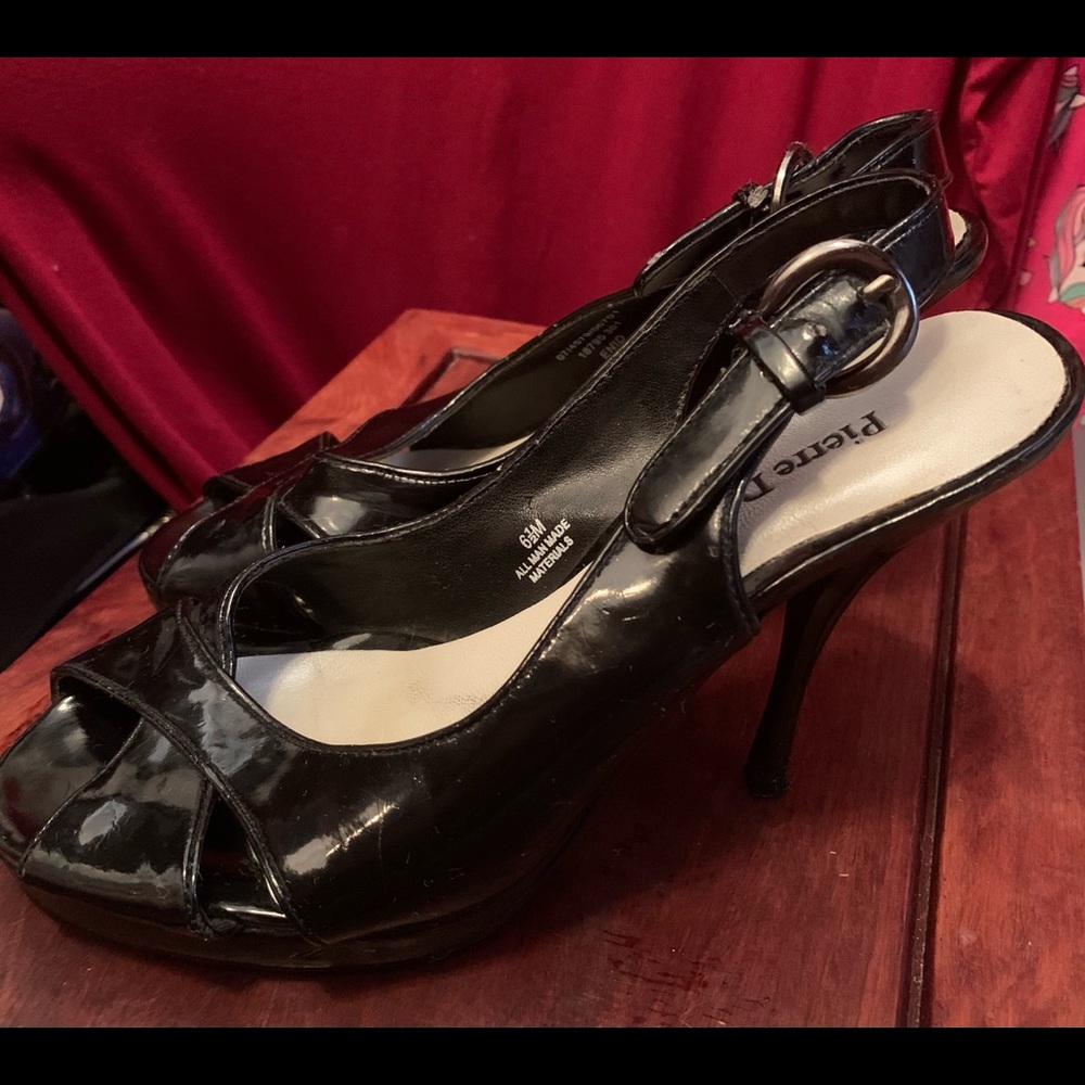 Pierre Dumas Patent Leather Peek a Boo Toe Heel